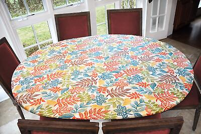 #ad Deluxe Elastic Edged Flannel Backed Vinyl Fitted Table Cover Botanical Patt... $26.79