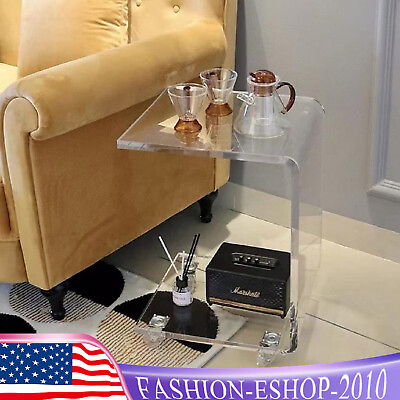 #ad Clear Acrylic C Table End Table Laptop Desk Night Stand Side Table with Wheels $89.30