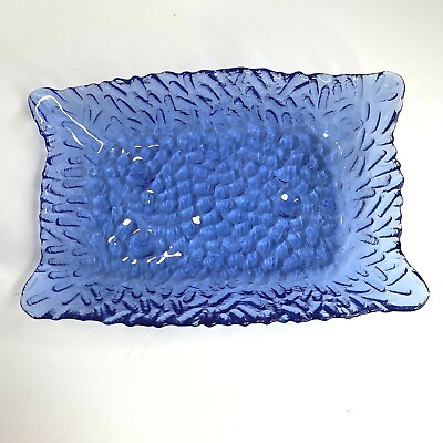 #ad Blue Rectangle Textured Glass Dish Decorative 5 X 8 Inches Unbranded $10.41