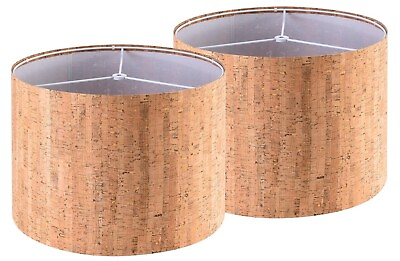 #ad Set of 2 Lamp Shades Cork Leather Fabric Lampshade Drum Lampshades 13quot; x 13quot; $35.00