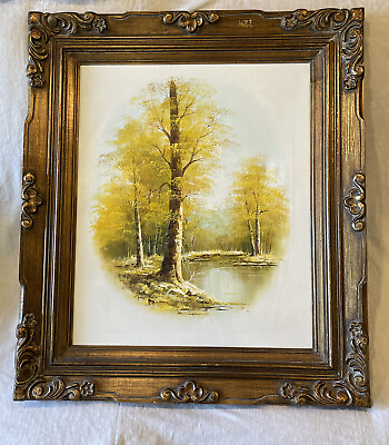 #ad Vintage Oil Painting Forest In The Fall Landscape Signed Greenwood Framed 32x28 $151.81