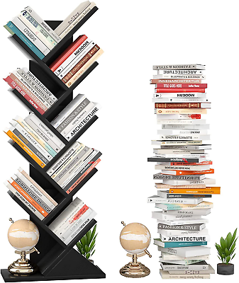 #ad Tree Bookshelf 9 Tier Shelf Rustic Brown Bookcase Retro Wood Storage Rack for $88.86