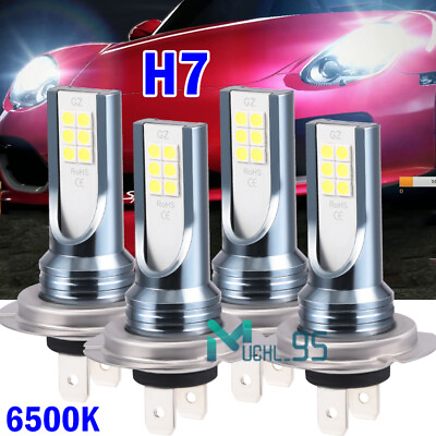 #ad 4PCS H7 LED Headlight Bulbs Kit High Low Beam Combo 6500K Super White Bright $17.71