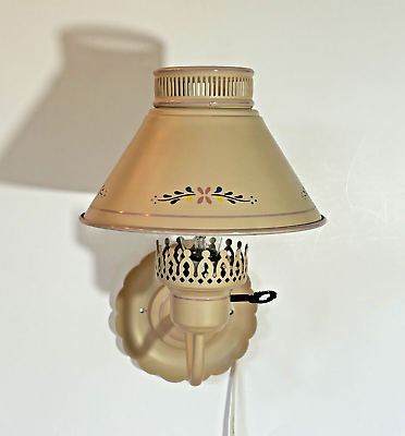 #ad MidCentury Metal Tole Ware Lamp Portable Wall Sconce Almond Beige Tested Working $39.95