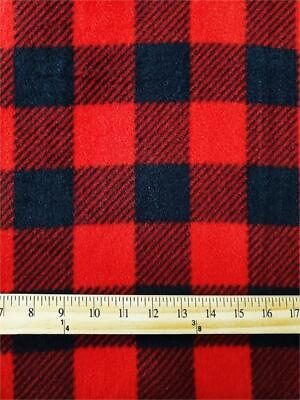 #ad Fleece Printed Fabric Plaid RED amp; NAVY Striped HALF FILL 58quot; Wide By Yard $9.90