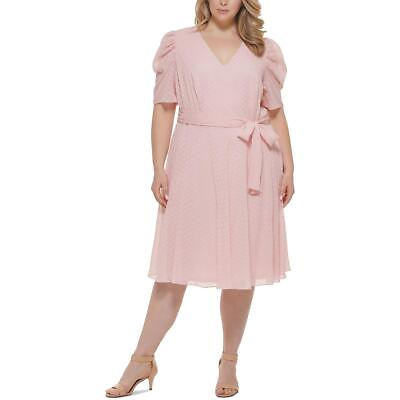 #ad Tommy Hilfiger Womens Textured V Neck Belted Midi Dress Plus BHFO 1979 $23.99