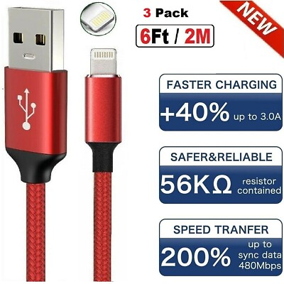 #ad HOT 3 PACK USB Data Fast Charger Cable Cord For Apple iPhone 5 6 7 8 X 11 12 MAX $6.99