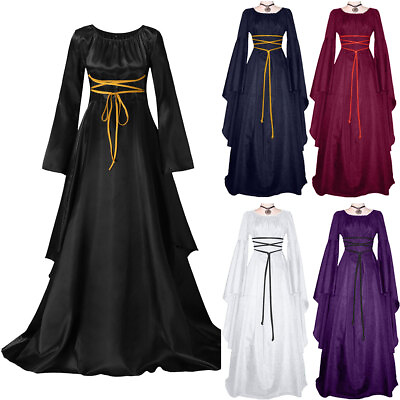 #ad Women Renaissance Medieval Witch Fancy Dress Costume Gothic Victorian Long Dress $26.99