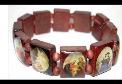 #ad * Authentic Mexican Vintage Wooden Saint Bracelet Religious Jewelry $12.99