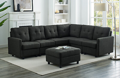 #ad Muti functional Black L Shape Home Sofa Couch Reversible Sectional With Cushion $125.99