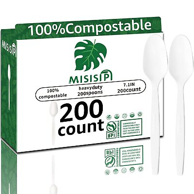 #ad 100% Compostable Spoons Biodegradable Spoons Heavy Duty No Plastic Spoons Eco... $41.39