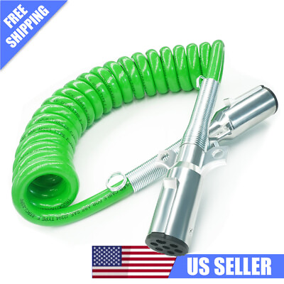 #ad 7 Way ABS 15quot; 15FT Trailer Coiled Cord Green Electric Power Cable Cord EL27715 $50.08