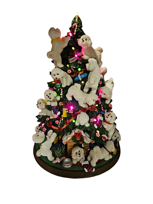 #ad Danbury Mint Lighted Bichon Frise Christmas Tree Holiday Decoration Retired $139.75