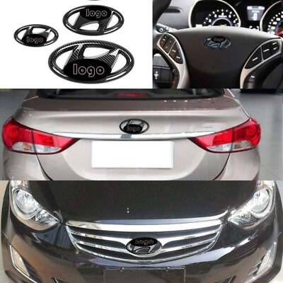 #ad For Hyundai Elantra 2011 15 Carbon Fiber Front Rear Steering Wheel Logo Trim 3pc $26.29