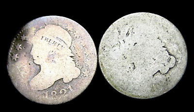 #ad 1821 1824 2 Capped Bust Dime 10c Silver Nice Coin Lot #VV323 $40.00