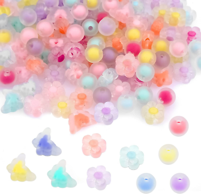 #ad 200Pcs Acrylic Beads Charms Kawaii Assorted Flower round Butterfly Bead Cute C $8.99