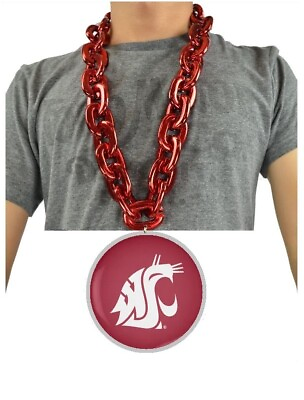 #ad NEW NCAA WASHINGTON STATE COUGARS BIG RED NECKLACE Fan Chain Foam LOGO $32.18