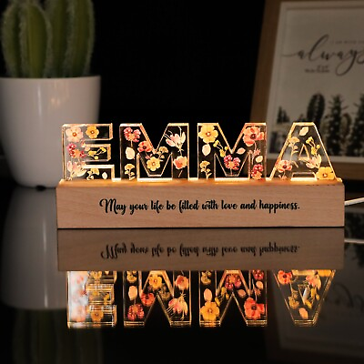 #ad Custom Dried Flower Night Light Custom Letter Lamp Gift For Her Mom Grandma $61.95