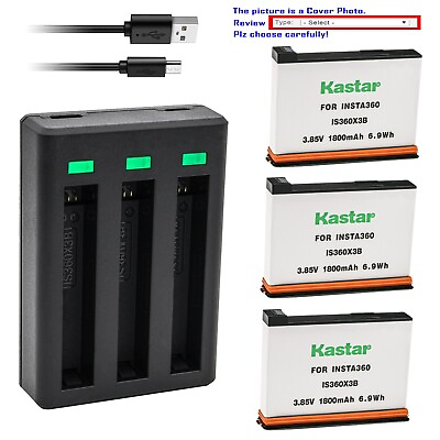#ad Kastar Battery LED Triple Charger for Insta 360 X3 Rechargeable Lithium Battery $59.99