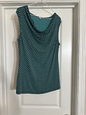 #ad Halogen Blouse Sleeveless Cowl Neck Pullover Draping Stretch Top Green Large $4.00
