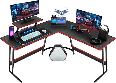 #ad Homall L Shaped Computer Gaming Desk Table with Monitor Riser Stand Black 51 In $54.67
