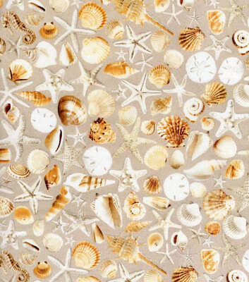 #ad Seashells In The Sand Beige Cotton Fabric $9.79