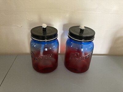 #ad Set 2 Patriotic Glass Table Oil Citronella Torches Mason Jar Red White And Blue $17.00