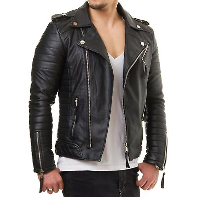 #ad Mens Genuine Lambskin Leather Jacket Motorcycle Black Slim fit Biker jacket AU $159.99