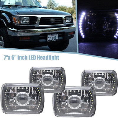 #ad 2 Pair 7quot;x 6quot; Inch Clear Glass Lens White LED Diamond Cut Projector Headlights $46.99