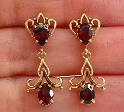 #ad Antique 3CT Pear Garnet Gorgeous Engagement Wedding Earrings 14K Yellow Gold FN $66.49