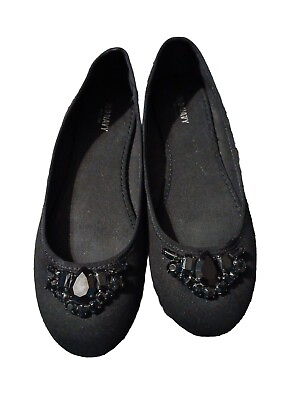 #ad Old Navy Black Ballet Flats Woman Size 9 Faux Suede With Black Gem Accent On Toe $15.99