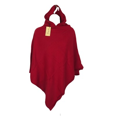 #ad Poncho #x27;Hoodie#x27; Cashmere Silk Wool Blend Knit Nepal Ruby Red $70.55