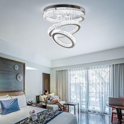 #ad Modern Crystal Chandelier LED Crystal Bedroom Ceiling Light Fixture Flush Mount $179.98