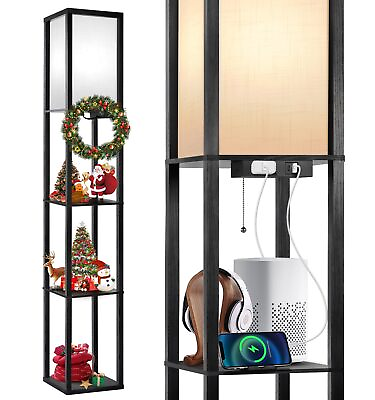 #ad Floor Lamp with Shelves LED Shelf Floor Lamp with 1 USB amp; 1 Type C Ports 1 ... $70.90