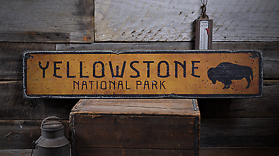 #ad Buffalo Yellowstone National Park Rustic Distressed Wood Sign $950.00