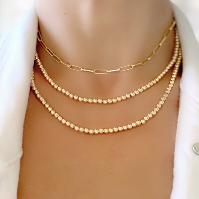 #ad 14k Gold Filled Paper Clip Chain Necklace Long Link Layered Stacking Necklaces $9.99