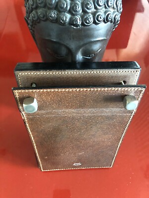 #ad Rare Vintage GUCCI GG Bolt Nuts Leather Note pad holder Notebook Desk Accessory $397.00