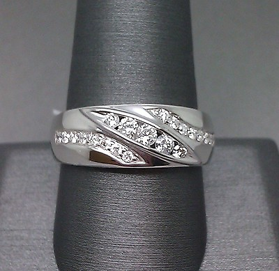 #ad Solid 14K Men#x27;s White Gold Wedding Band With 1 2 CT Diamonds Solitaire 100% Real $1255.81