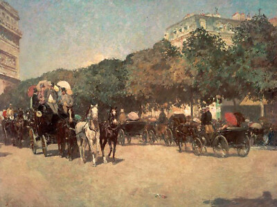 #ad Oil painting cityscape carriage horses landscape Grand Prix Day Childe Hassam $121.49
