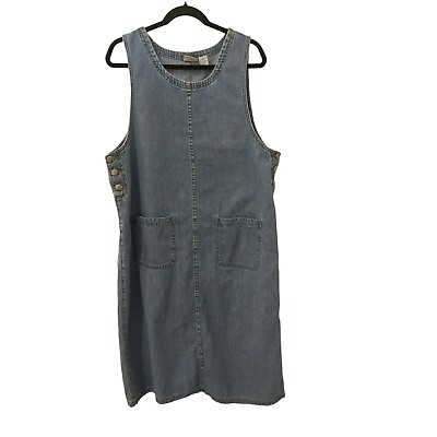 #ad Vintage Crossroads Denim Jumper Dress Size XL Side Buttons Jean 90s Modest $29.95