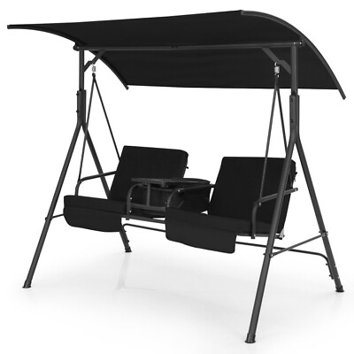 #ad 2 Person Outdoor Swing Adjustable Canopy Hammock Chair W Middle Table amp; Cushions $138.74