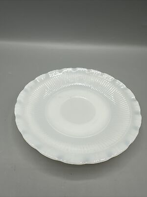 #ad Vintage White Milk Glass Scalloped Edge Saucer Plate 6quot; Ridged Mid Century $4.99