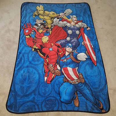#ad Marvel Avenger Fleece Blanket Groot Thor Rocket Raccoon Iron Man Captain America $25.46