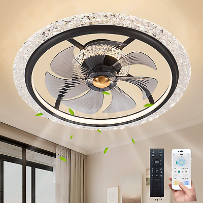 #ad Flush Mount Ceiling Fan with Lights 24 Inch Crystal Ceiling Fan Modern with LED $292.24