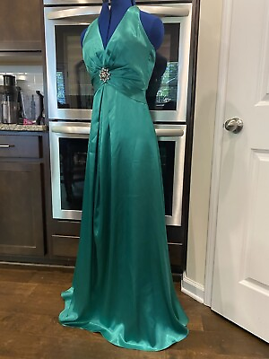 #ad Vintage Green Scala Beaded Sleeveless Long Dress Gown Size 2 $64.00