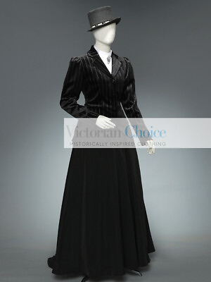 #ad Women Black Victorian Edwardian 3PC Velvet Day Dress Suit Theater Steampunk 166 $245.00