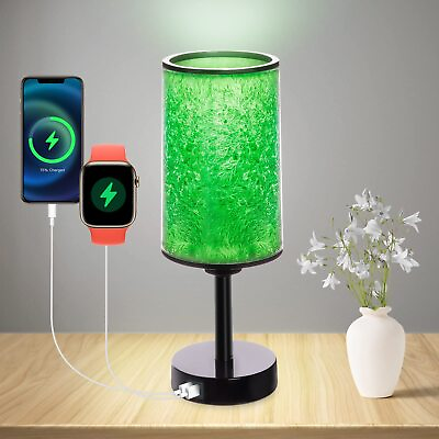 #ad JASMINER Green Bedside Lamp Table Hard Resin Touch Control Lamp with USB Camp;A ... $48.22