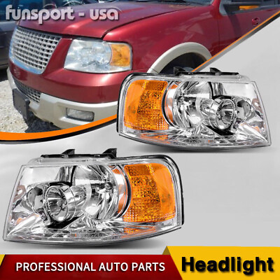#ad Chrome Housing Headlights Fits For 2003 2006 Ford Expedition Headlamps W Blubs $77.99