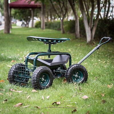 #ad Garden Cart Rolling Work Seat with Tool Tray Heavy Duty Garden Planting $99.99