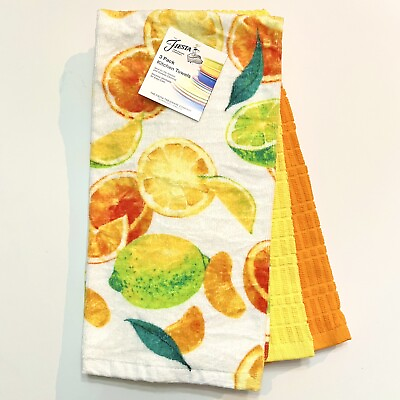 #ad Fiesta 3 Pack Hand Dish Kitchen Towels Citrus Circus Yellow Orange NWT $22.95